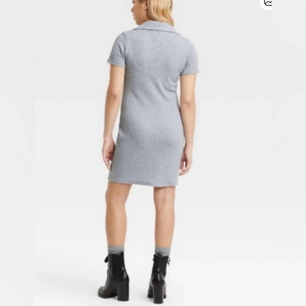 HELLO KITTY by Sanrio Polo Johnny Collar Stretch Rib Knit Grey Short SL Dress XL